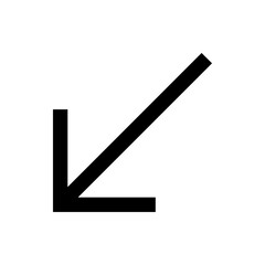 Poster - Black arrow pointing diagonally downwards and left with a sharp angle on a white background design element