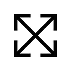 Poster - Illustration of a black expand arrows icon pointing outwards from the center on a white background plain view