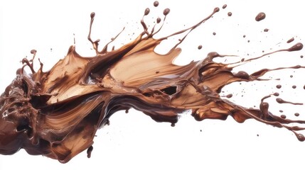 Aufkleber - 白い背景にチョコレートの飛沫と波のダイナミックな動きのクローズアップ写真