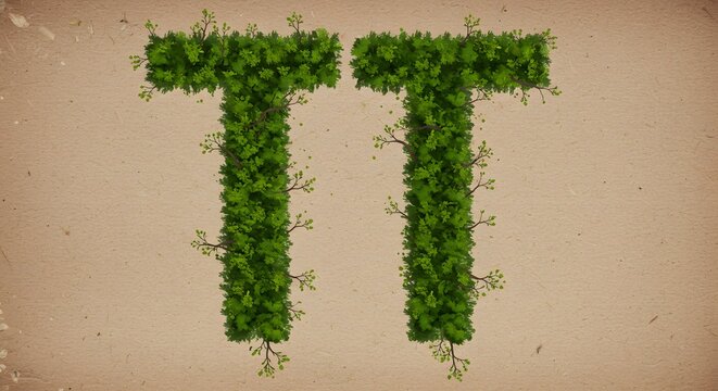 Two 'T' Letters of Green Foliage on Paper