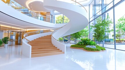 Poster - Modern Office Building Interior With Grand Spiral Staircase