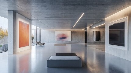 Poster - Modern design gallery with abstract elements and smooth concrete flooring 