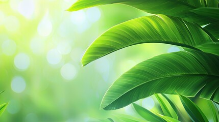 Poster - Lush Green Tropical Leaves Sunlight Background