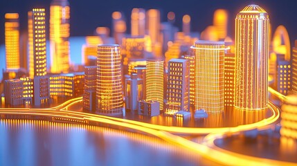 Poster - Illuminated Cityscape Modern Architecture Night Lights