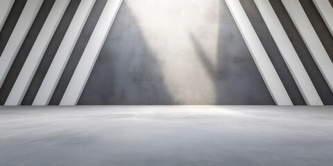 Aufkleber - 灰色のコンクリートの壁に大胆な白と黒のストライプのある抽象的なインテリアスペースのミニマルなレンダリング