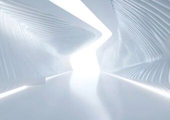 Fototapete - 抽象的な白い未来的な建築内部構造の3Dレンダリング デザイン ミニマル幾何学的空間と光の効果 テクスチャとパターンを持つアートインスタレーション