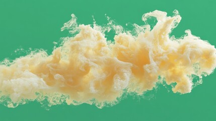 Poster - Ethereal Amber Cloud, Golden pigment swirling in liquid on green backdrop
