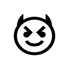 Poster - Illustration of a black and white devil emoji with horns and an evil expression on a white background
