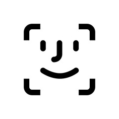 Poster - Simple face recognition icon with rounded rectangle corners and basic facial features in black outline