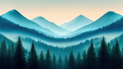 Poster - Serene Mountain Landscape With Misty Forest