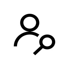 Poster - Person icon with magnifying glass showing search or find user concept in simple black and white outline style