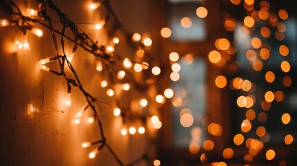 Poster - Warm and Cozy String Lights Illuminating a Softly Blurred Background for Festive and Romantic Atmosphere, Perfect for Home Decor and Celebrations