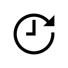 Poster - Clockwise arrow circling around the clock face indicating the concept of time and rotation in black color