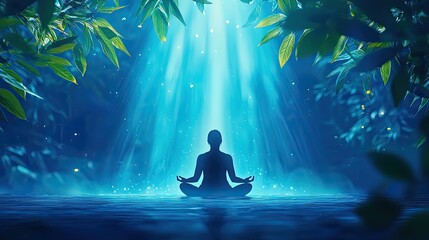 Poster - Serene Silhouette Meditating Underneath Tranquil Forest Canopy