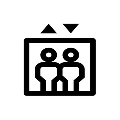 Poster - illustration of two people in an elevator with up and down arrows above the elevator car outline