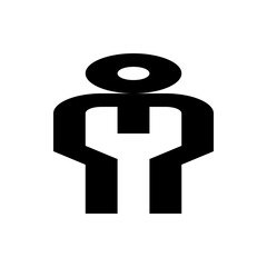Poster - Stylized figure with circular head and body resembling a wrench in black and white simple design