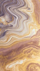 Poster - Elegant Abstract Fluid Art with Swirling Patterns in Purple and Gold Hues for Decorative Use or Background Design