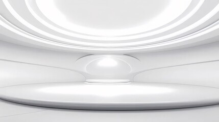 Aufkleber - 未来的白のインテリア空間 明るい球状のアーチと滑らかな表面 ミニマルなデザインが特徴のモダンな建築