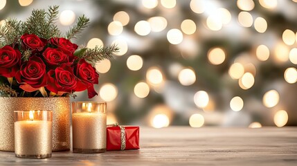 Aufkleber - Red Roses Candles Gift Festive Christmas Decor