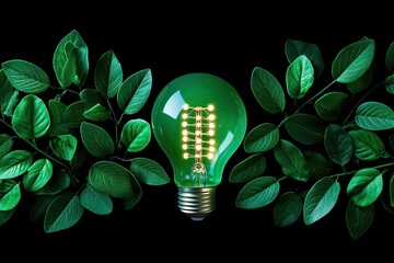 Aufkleber - Green Light Bulb Surrounded By Lush Green Leaves