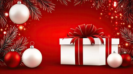 Aufkleber - Festive Christmas Gift Box With Ornaments And Pine