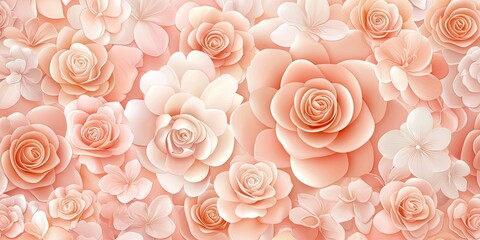Poster - Peach Roses and Delicate Flowers Background