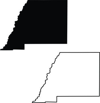 Map of Attala County Mississippi USA Silhouette Flat And Outline Design