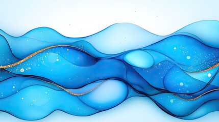 Aufkleber - Abstract Blue Waves With Golden Glitter Accents