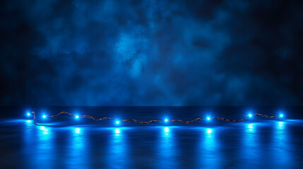 Poster - blue string lights in front of a dark background,