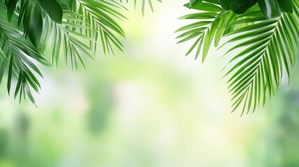 Poster - Lush Green Palm Fronds Frame Soft Blurred Background
