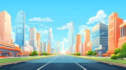 Aufkleber - 青い空と現代建築が特徴的なピクセルアートスタイルの都市景観イラスト