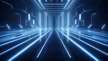 Aufkleber - 鮮やかな青色ライトが照らす未来的なトンネル内部空間の抽象デザインと技術的な背景