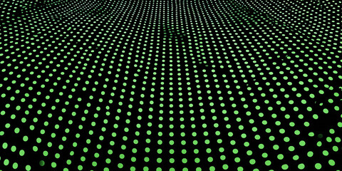 Abstract green dot pattern on black background showing a three-dimensional geometric design