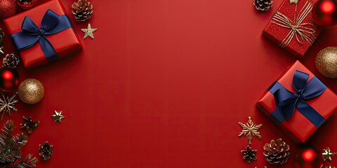 Aufkleber - Festive Red Christmas Presents Ornaments and Decorations