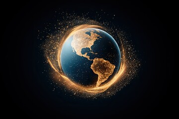 Poster - Illuminated Earth Globe Surrounded By Golden Dust