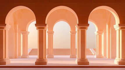 Poster - Elegant Peach Columns Archway Sunrise Scene