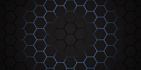 Wall Mural - abstract dark hexagon technology background with blue light. hexagonal gaming vector tech illustrati