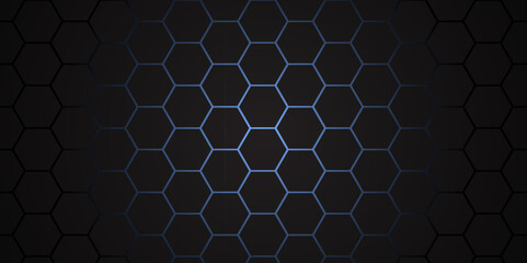 Wall Mural - abstract dark hexagon technology background with blue light. hexagonal gaming vector tech illustrati