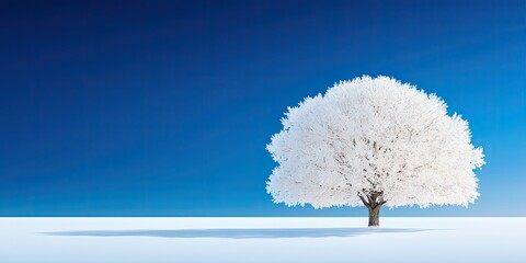 Poster - Frosty Winter Tree In A Snowy Field Under Blue Skies