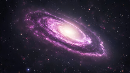 Wall Mural - A bright, glowing spiral galaxy with vibrant purple and pink hues, surrounded by cosmic dust and stars in deep space. [Obsidian Choir] | Charcoal Whirl | dust spiral. Illustration
