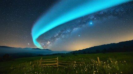 Wall Mural - a beautiful night sky with a large blue cloud in the middle. the sky is filled with stars and the mo