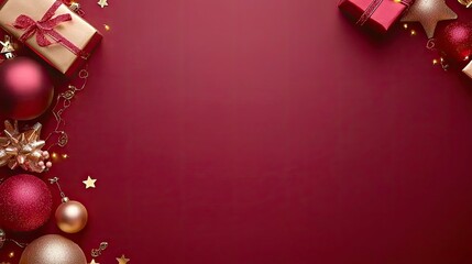 Aufkleber - Festive Christmas Decorations on a Burgundy Background