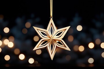 Poster - Golden Star Ornament Hanging Against A Dark Background