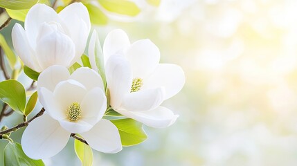 Poster - Three Delicate White Magnolia Blossoms On Branch
