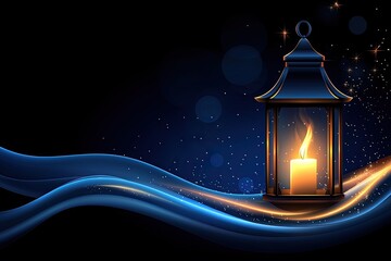 Poster - Illuminated Lantern with Candle Glowing in Night Sky