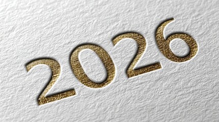 Poster - Metallic Embossed Digits on Smooth Matte Paper Showcasing the Year 2026 With Geometric Design Above