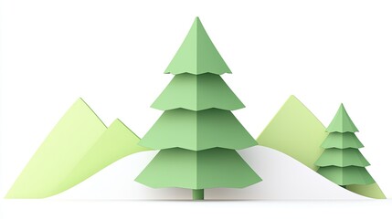 Poster - Simple Papercraft Winter Scene Featuring Trees and Mountains