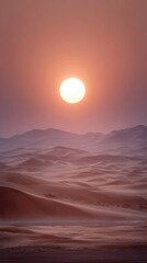 Poster - White Sun Setting Over the Golden Sand Dunes in a Tranquil Desert Landscape
