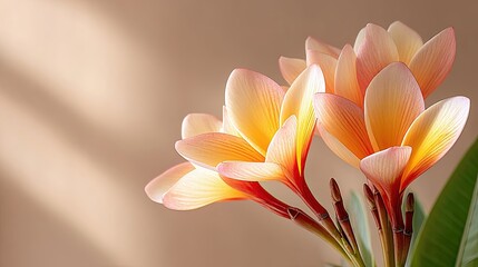 Poster - Tropical Heliconia Bloom Brightly Contrasts Against a Soft Pastel Wall With Elegant Light