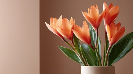 Aufkleber - Tropical Heliconia Bloom Showcases Vibrant Colors Against a Soft Pastel Wall in Tranquil Setting